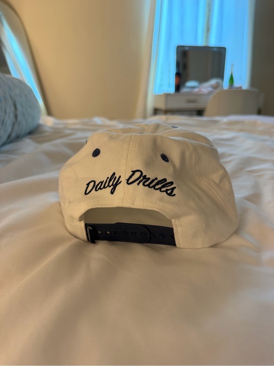 Daily Drills Vintage DD SnapBack Hat/Cap in White and Navy Blue main image 5